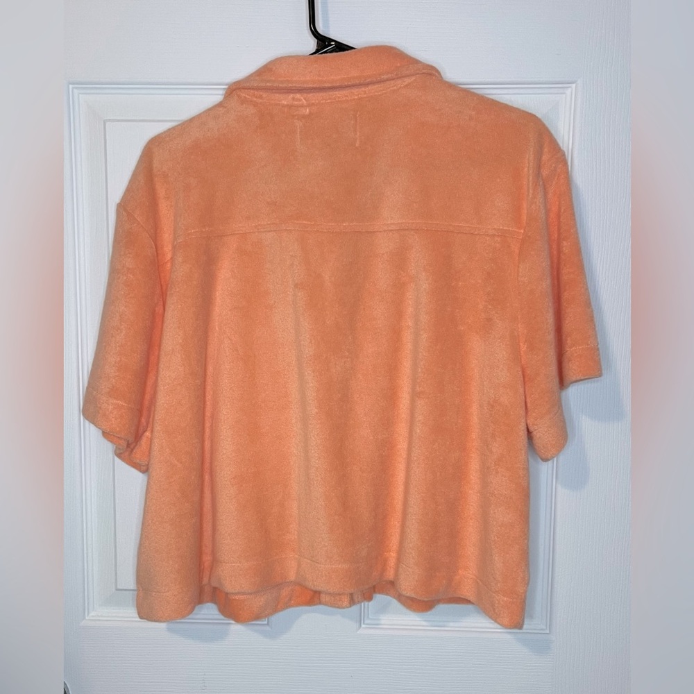 UGG Saniyah Terry Short Sleeves Button Down Crop Top NWT Size XL - Picture 2 of 5